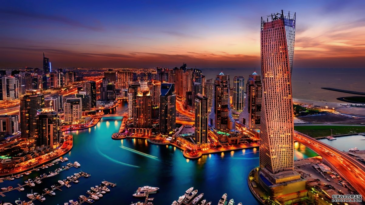 迪拜 摩天大楼 鸟瞰 海洋 水 城市风景4k壁纸