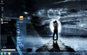  夜雨爱情动漫电脑桌面主题 