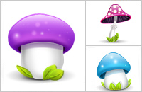 鲜艳蘑菇可爱图标-3枚