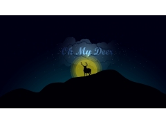  夜晚,山,鹿,简约设计4k壁纸 