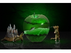 绿色苹果 photoshop 幻想 大鼠 龟 城堡 创意设计 4K图片 