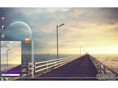  夕阳下桥景win7主题 